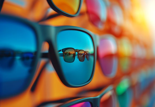 Colorful Sunglasses Display on a Rack